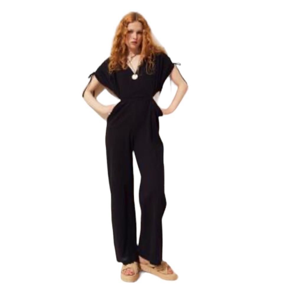 H&M Chic Boho Black Cotton Weave Textured Wrapover Jumper
